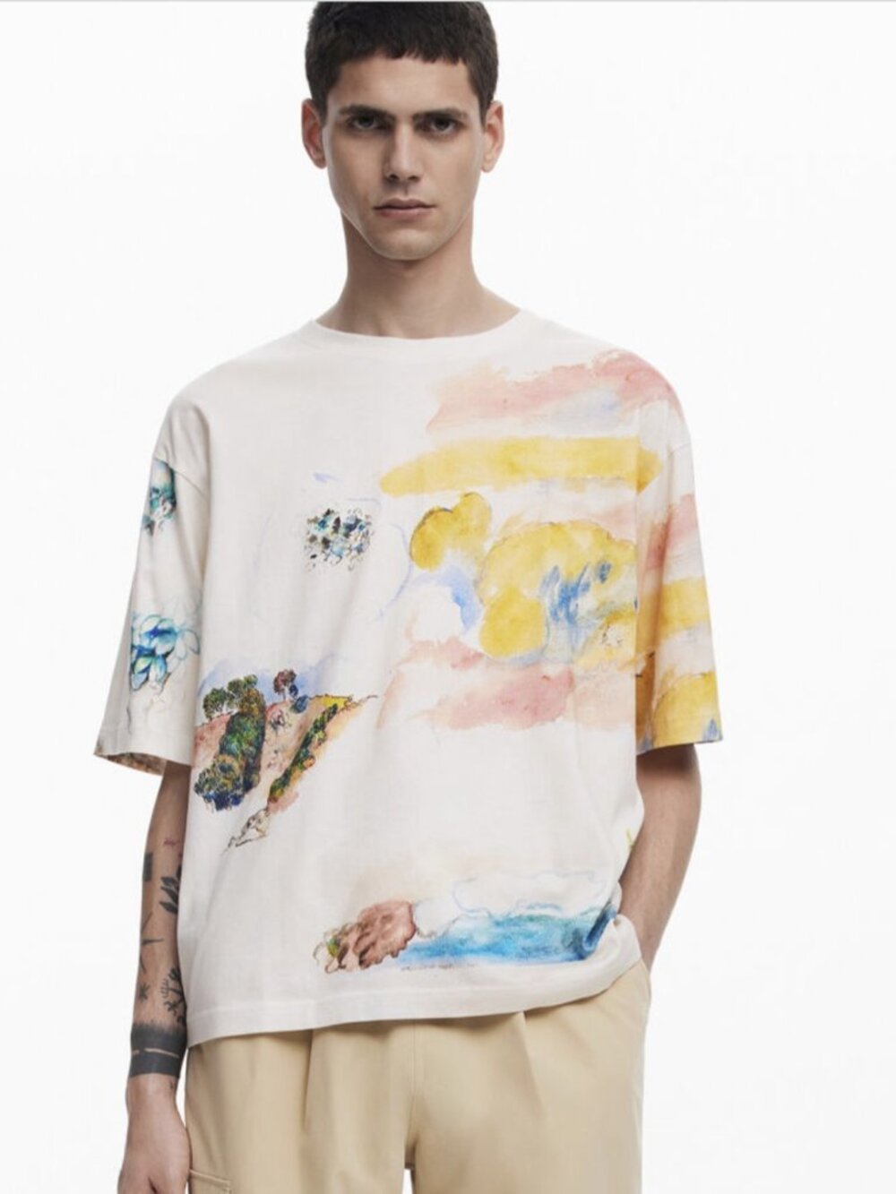 DESIGUAL Short-Sleeve Watercolor T-Shirt